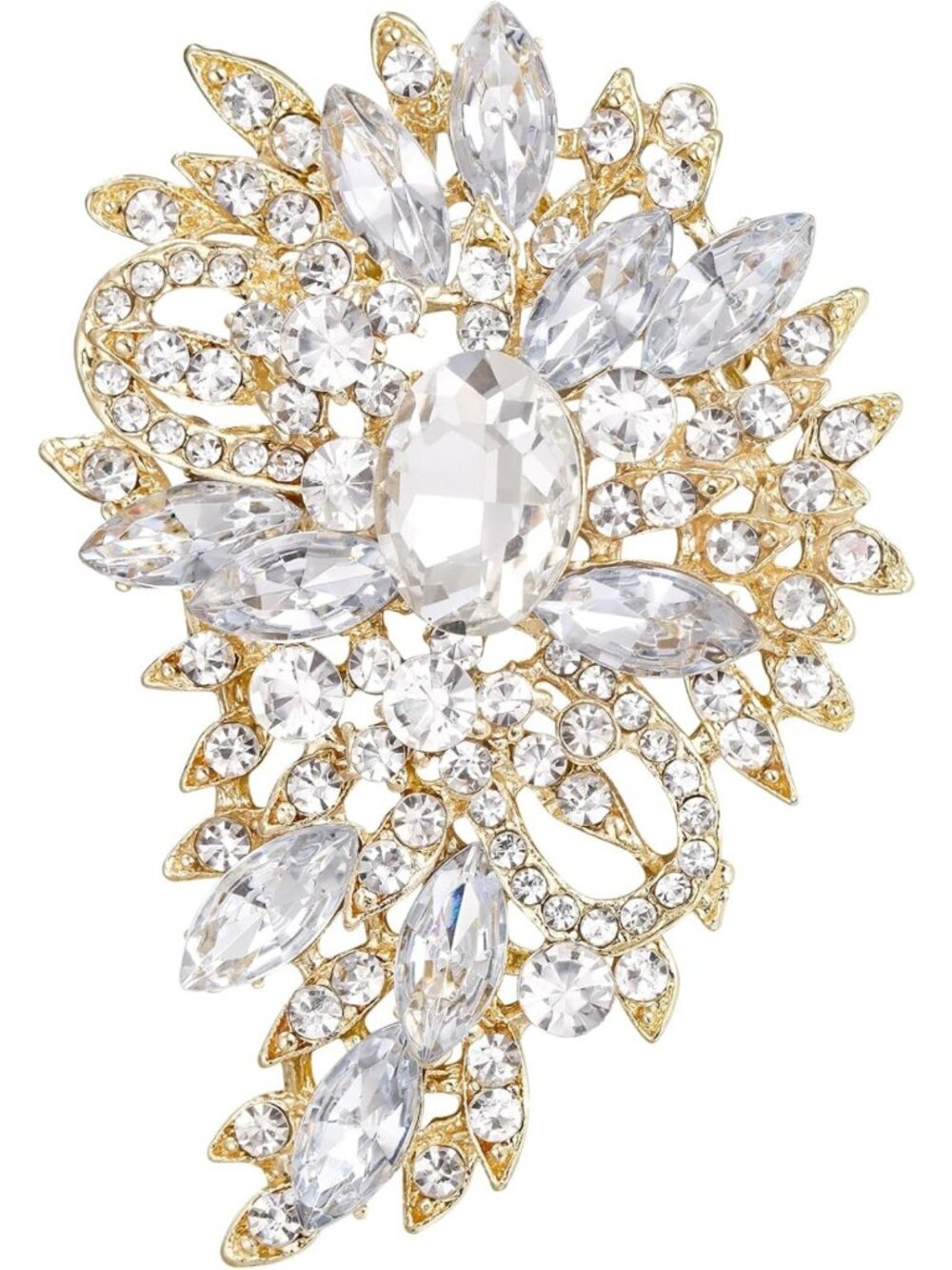 Elegant Austrian Crystal Flower Leaf Brooch - Perfect for Weddings & Special
